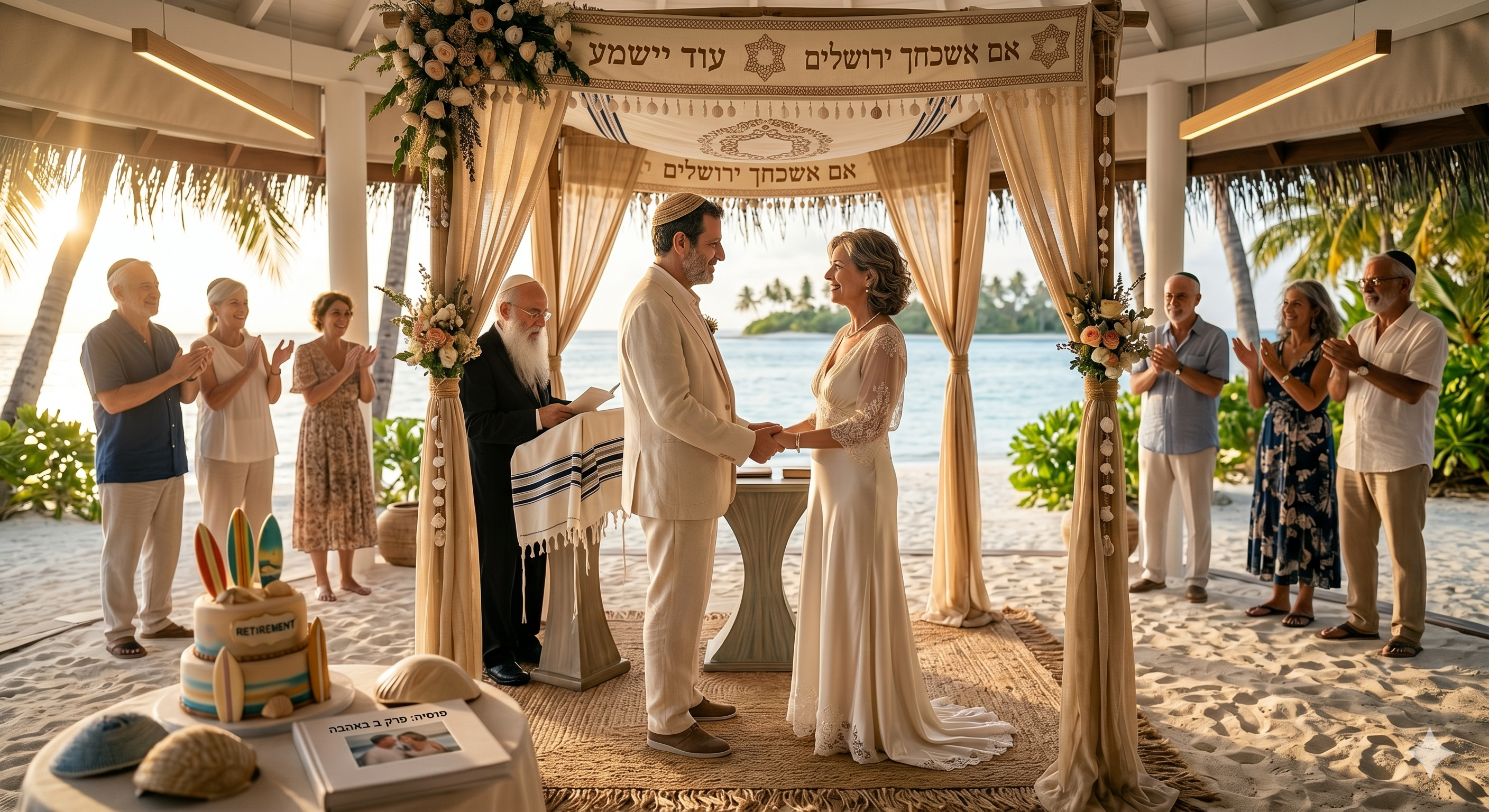זוג בחול מתחת לחופה