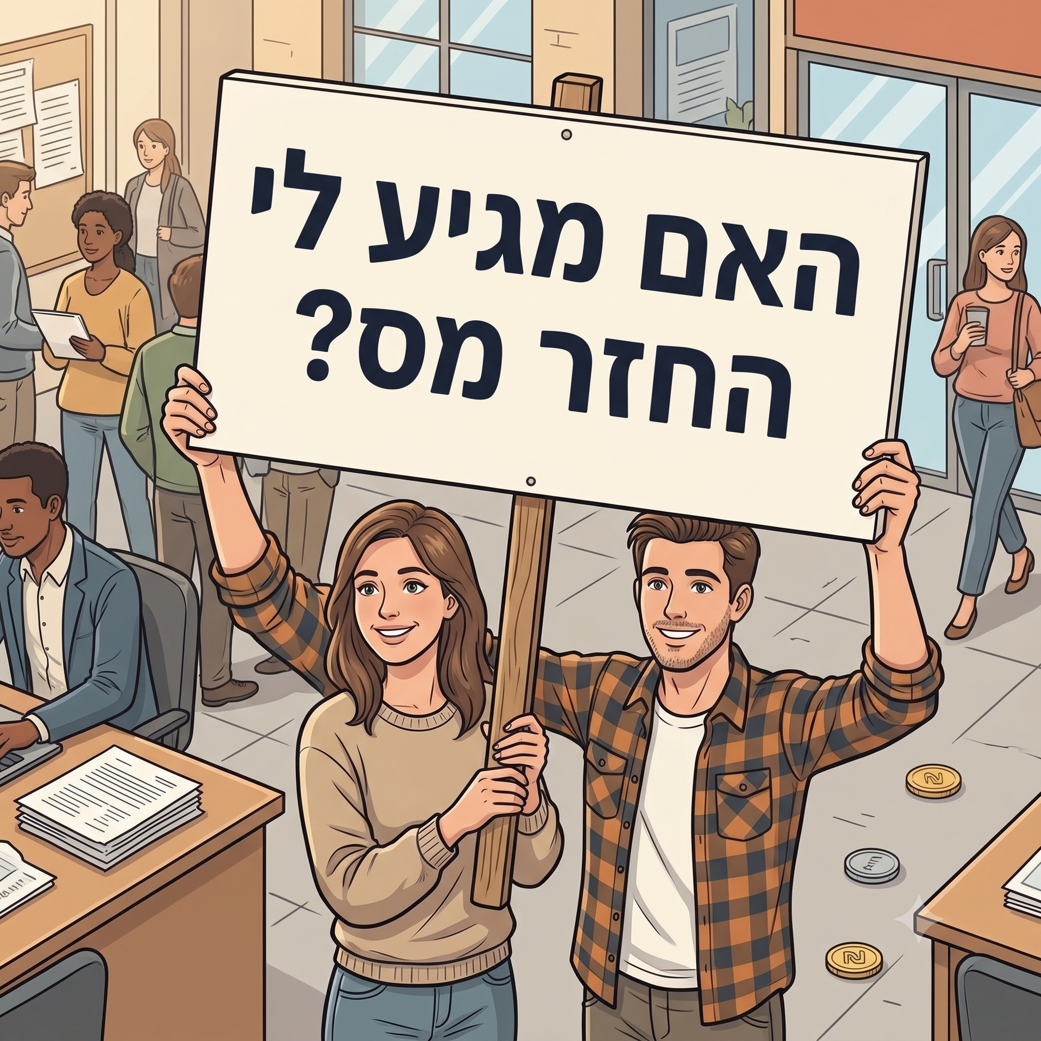 גבר ובחורה מחזיקים בשלט האם מגיע לי החזר מס?