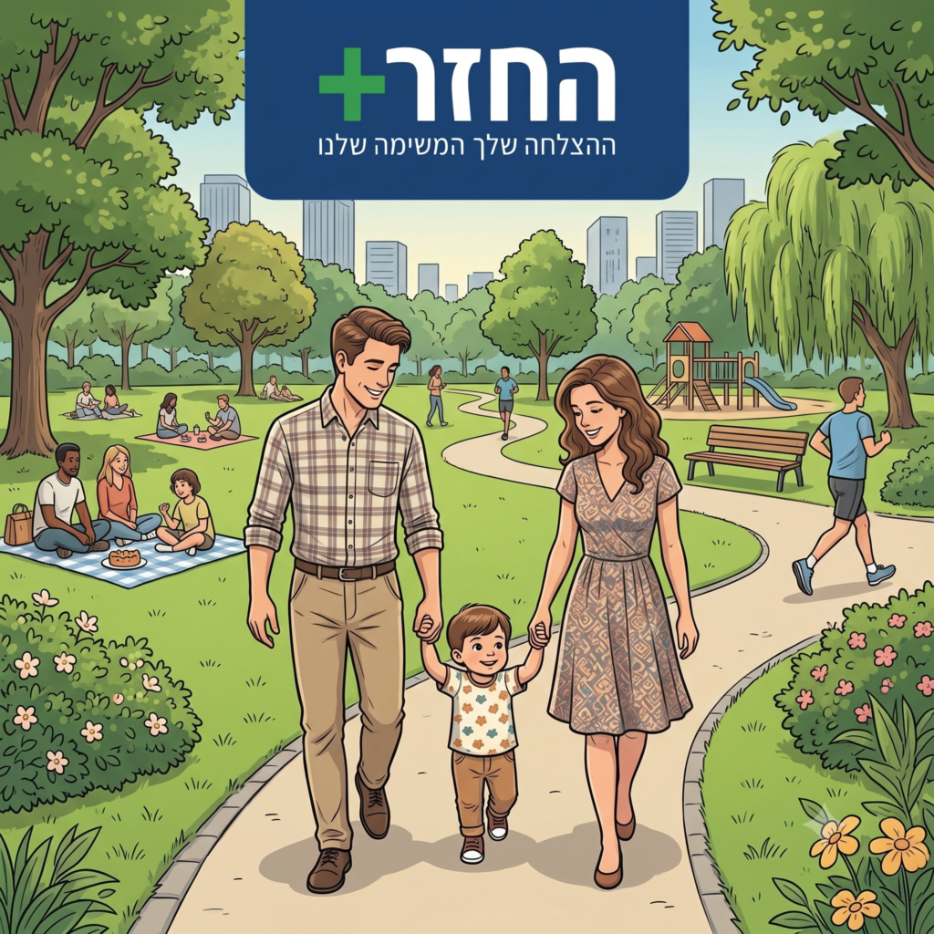 זוג הורים מחזירים יד לבנם הקטן מצוייר