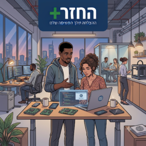 גבר ובחורה מדברים במקום עבודהומסתכלים על מסך