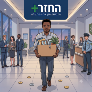 עובד מפטור לוקח ארגז עם כל הציוד שלו מצוייר