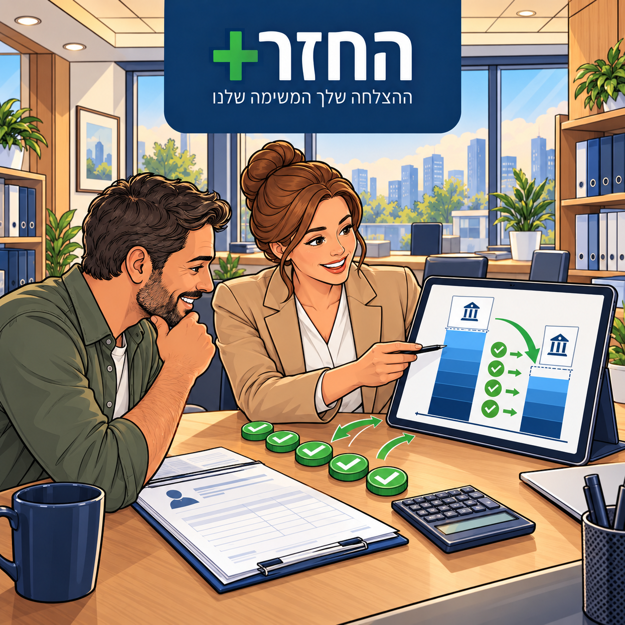 יועצת מס מסבירה לשכיר על טאבלט מה זה נקודות זיכוי ואיך הן מקטינות את המס