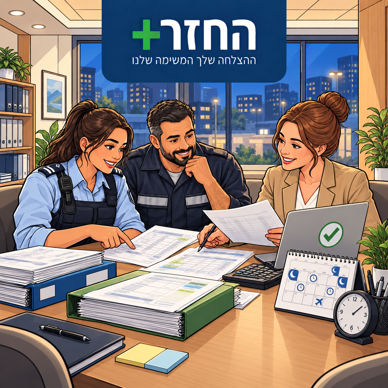 שוטרת ועובד שב"ס בודקים עם יועצת מס החזר מס על שעות נוספות, משמרות לילה ותוספות שכר